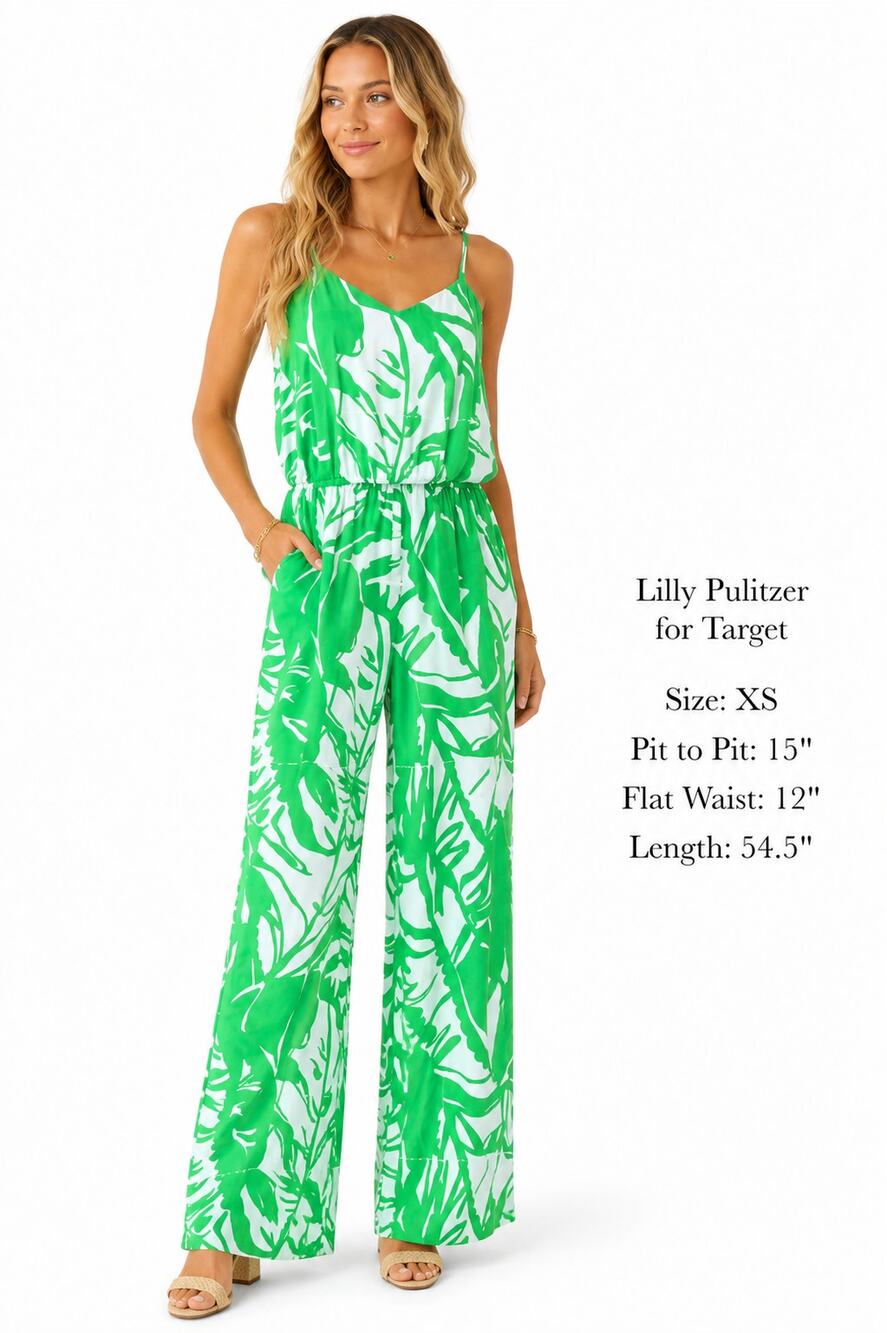 Lilly Pulitzer Bright Green and White Strappy Jumpsuit Size XS Tropical Scandi